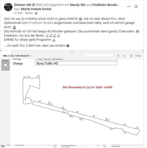 Mit OptiAufmass erstellte Raumskizze